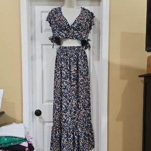 Floral Two-Piece Maxi Skirt Set
